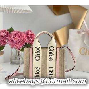 Promotional Chloe Small Woody Tote Bag in Linen Canvas and Calfskin Leather 1120 Light Pink 2025