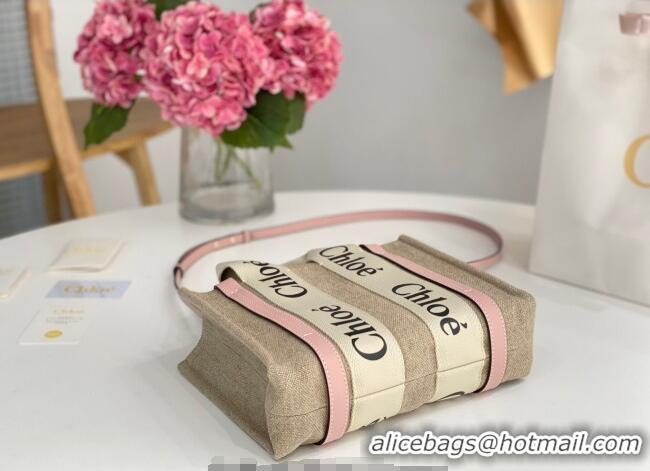 Promotional Chloe Small Woody Tote Bag in Linen Canvas and Calfskin Leather 1120 Light Pink 2025