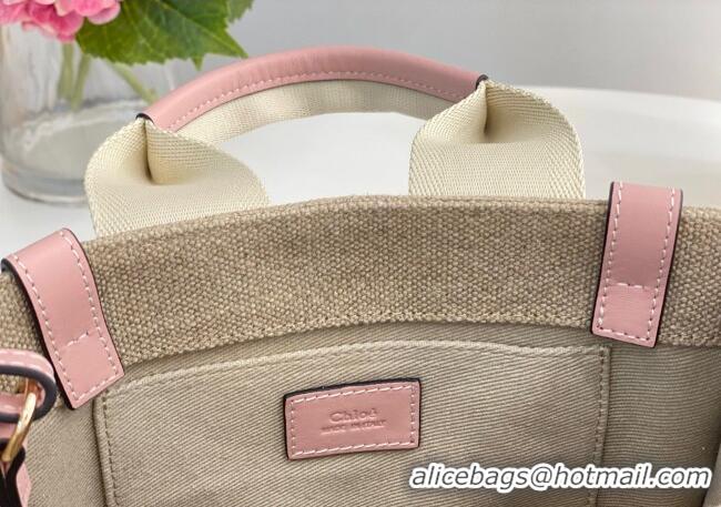 Promotional Chloe Small Woody Tote Bag in Linen Canvas and Calfskin Leather 1120 Light Pink 2025