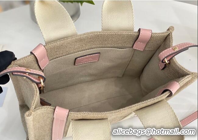 Promotional Chloe Small Woody Tote Bag in Linen Canvas and Calfskin Leather 1120 Light Pink 2025