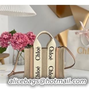 Grade Quality Chloe Small Woody Tote Bag in Linen Canvas and Calfskin Leather 1120 Beige 2025
