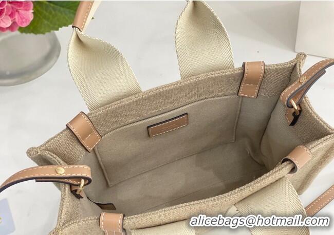Grade Quality Chloe Small Woody Tote Bag in Linen Canvas and Calfskin Leather 1120 Beige 2025