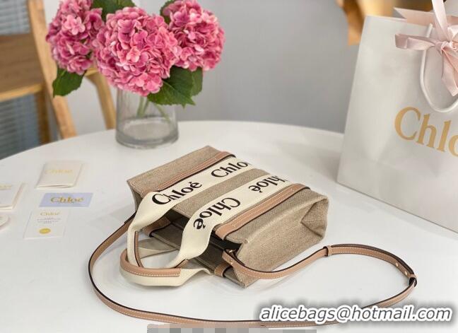 Grade Quality Chloe Small Woody Tote Bag in Linen Canvas and Calfskin Leather 1120 Beige 2025
