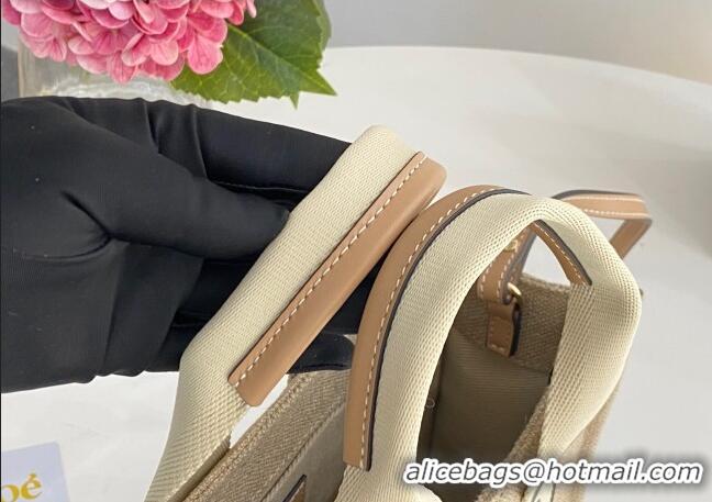Grade Quality Chloe Small Woody Tote Bag in Linen Canvas and Calfskin Leather 1120 Beige 2025