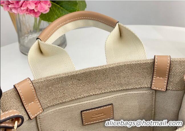 Grade Quality Chloe Small Woody Tote Bag in Linen Canvas and Calfskin Leather 1120 Beige 2025