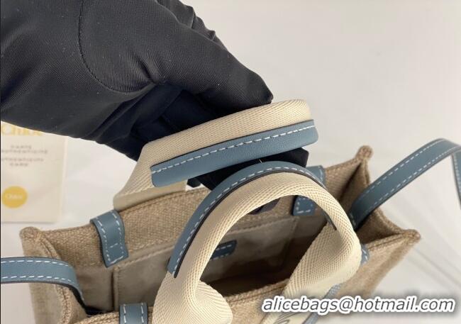 Shop Grade Chloe Mini Woody Tote Bag in Linen Canvas and Calfskin Leather 1120 Denim Blue 2025