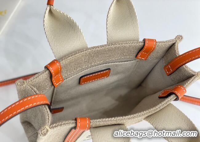 Cheap Price Chloe Mini Woody Tote Bag in Linen Canvas and Calfskin Leather 1120 Orange 2025