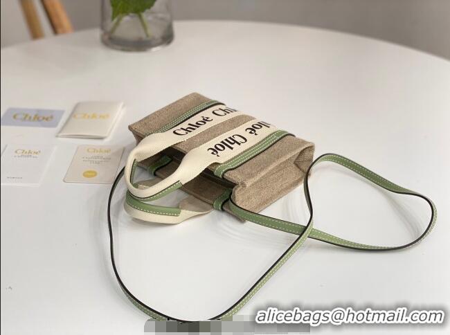 Best Product Chloe Mini Woody Tote Bag in Linen Canvas and Calfskin Leather 1120 Light Green 2025