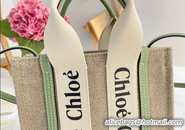 Best Product Chloe Mini Woody Tote Bag in Linen Canvas and Calfskin Leather 1120 Light Green 2025