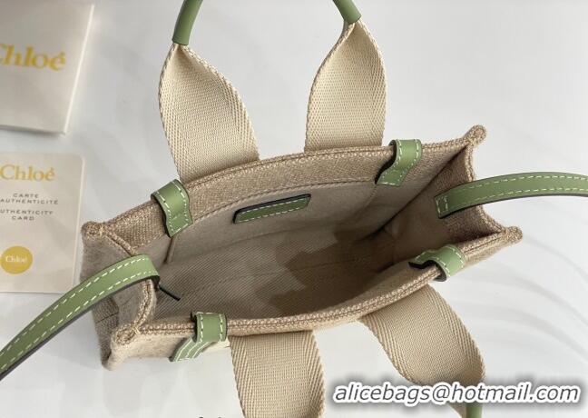 Best Product Chloe Mini Woody Tote Bag in Linen Canvas and Calfskin Leather 1120 Light Green 2025