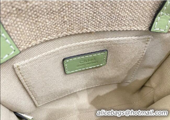 Best Product Chloe Mini Woody Tote Bag in Linen Canvas and Calfskin Leather 1120 Light Green 2025