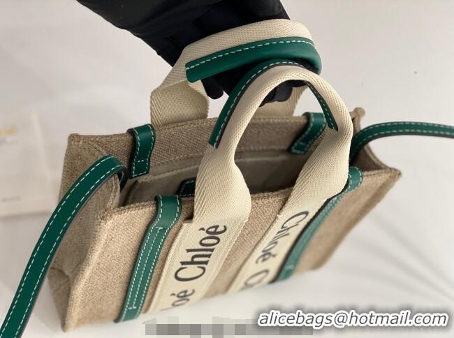 Good Taste Chloe Mini Woody Tote Bag in Linen Canvas and Calfskin Leather 1120 Dark Green 2025