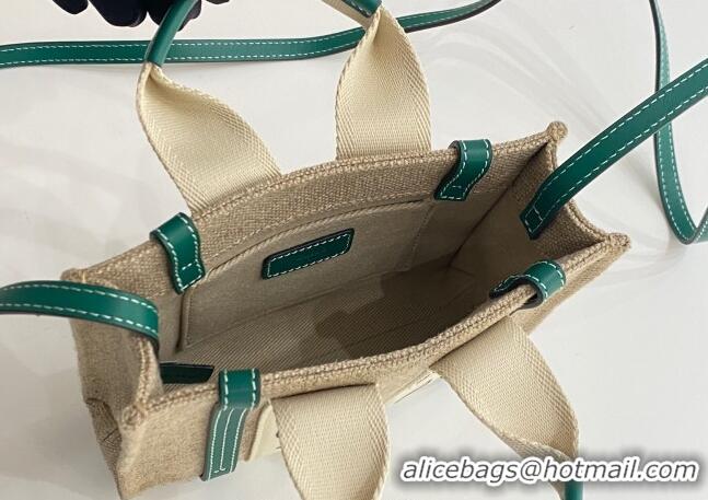 Good Taste Chloe Mini Woody Tote Bag in Linen Canvas and Calfskin Leather 1120 Dark Green 2025
