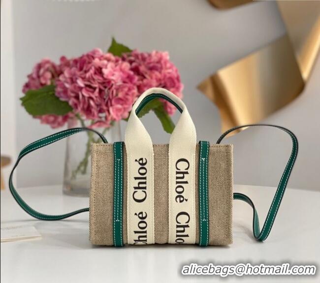 Good Taste Chloe Mini Woody Tote Bag in Linen Canvas and Calfskin Leather 1120 Dark Green 2025
