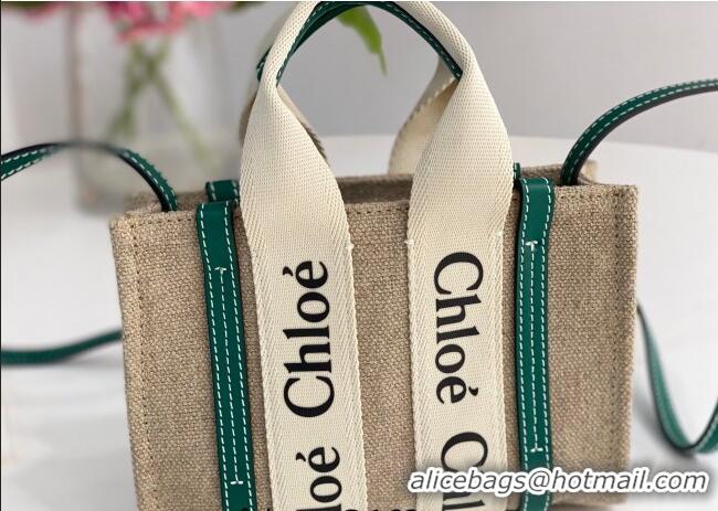 Good Taste Chloe Mini Woody Tote Bag in Linen Canvas and Calfskin Leather 1120 Dark Green 2025