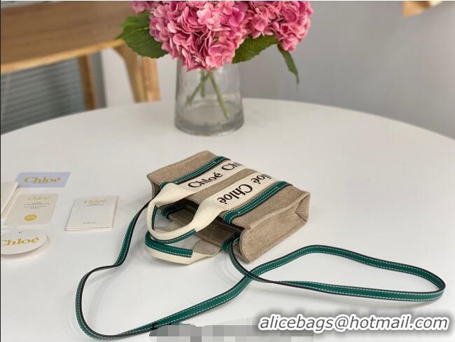 Good Taste Chloe Mini Woody Tote Bag in Linen Canvas and Calfskin Leather 1120 Dark Green 2025