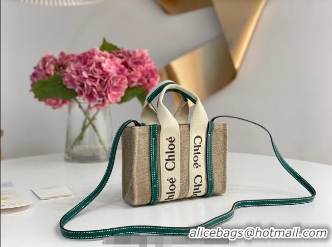 Good Taste Chloe Mini Woody Tote Bag in Linen Canvas and Calfskin Leather 1120 Dark Green 2025