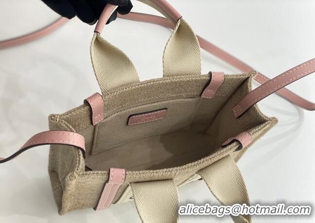Big Discount Chloe Mini Woody Tote Bag in Linen Canvas and Calfskin Leather 1120 Light Pink 2025