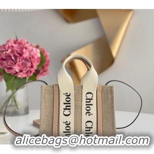 Best Price Chloe Mini Woody Tote Bag in Linen Canvas and Calfskin Leather 1120 Beige 2025
