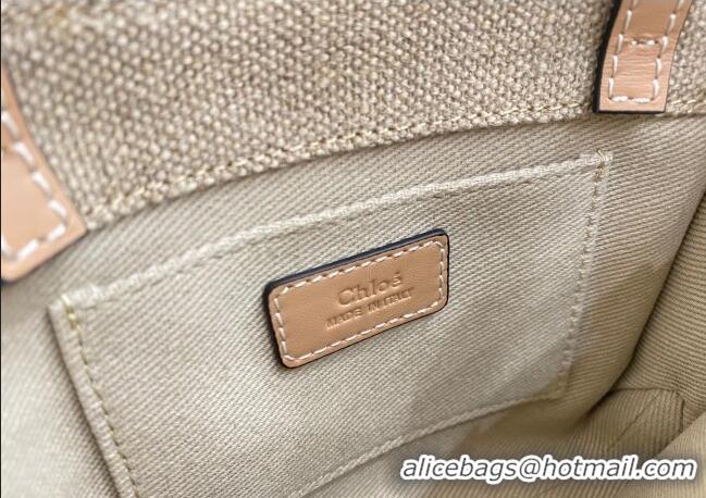 Best Price Chloe Mini Woody Tote Bag in Linen Canvas and Calfskin Leather 1120 Beige 2025
