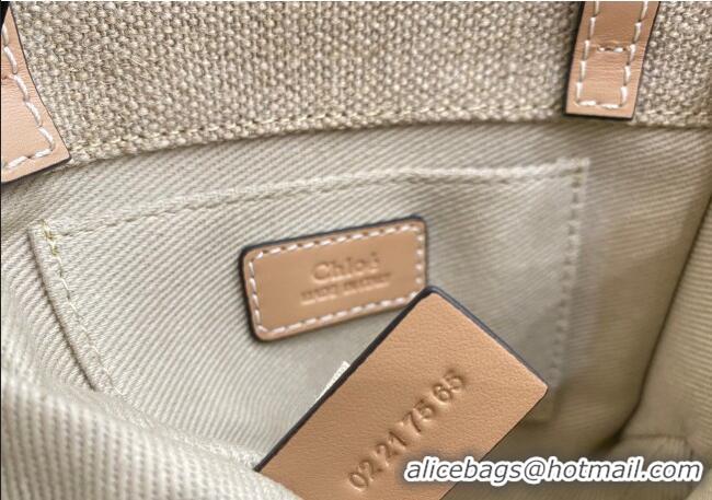 Best Price Chloe Mini Woody Tote Bag in Linen Canvas and Calfskin Leather 1120 Beige 2025