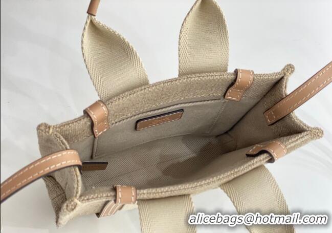 Best Price Chloe Mini Woody Tote Bag in Linen Canvas and Calfskin Leather 1120 Beige 2025