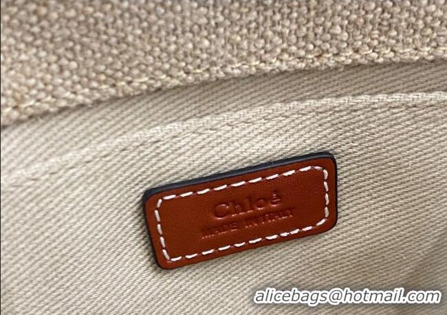 Top Grade Chloe Mini Woody Tote Bag in Linen Canvas and Calfskin Leather 1120 Brown 2025