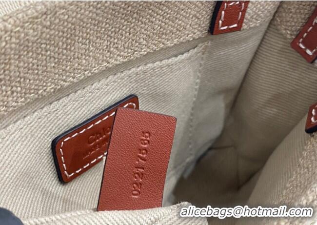 Top Grade Chloe Mini Woody Tote Bag in Linen Canvas and Calfskin Leather 1120 Brown 2025