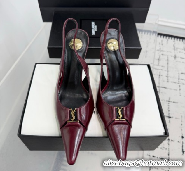 Popular Style Saint Laurent Babylone Breteuil Slingbacks Pump 9cm in Oil Leather Dark Burgundy 1213008