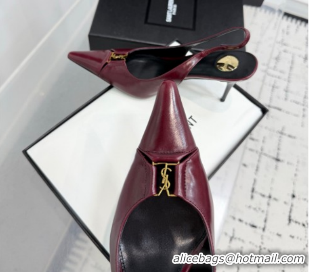Popular Style Saint Laurent Babylone Breteuil Slingbacks Pump 9cm in Oil Leather Dark Burgundy 1213008