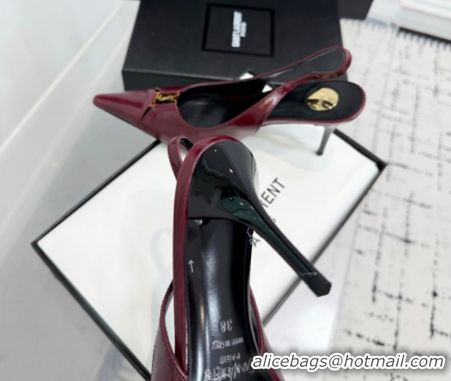 Popular Style Saint Laurent Babylone Breteuil Slingbacks Pump 9cm in Oil Leather Dark Burgundy 1213008