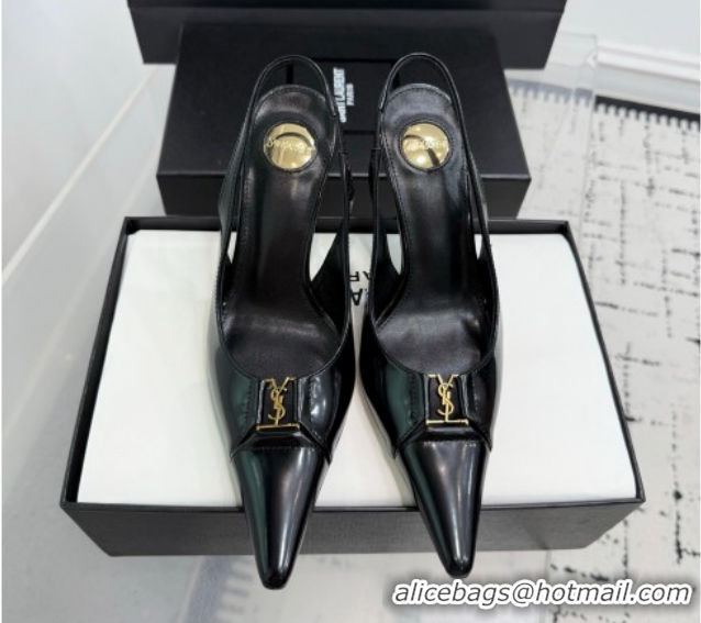Charming Saint Laurent Babylone Breteuil Slingbacks Pump 9cm in Shiny Leather Black 1213009