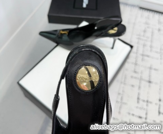 Charming Saint Laurent Babylone Breteuil Slingbacks Pump 9cm in Shiny Leather Black 1213009