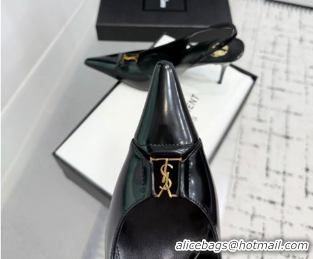Charming Saint Laurent Babylone Breteuil Slingbacks Pump 9cm in Shiny Leather Black 1213009