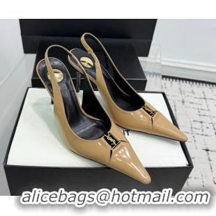 Sophisticated Saint Laurent Babylone Breteuil Slingbacks Pump 9cm in Shiny Leather Beige 1213012