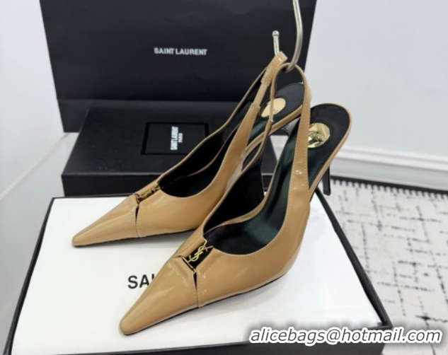 Sophisticated Saint Laurent Babylone Breteuil Slingbacks Pump 9cm in Shiny Leather Beige 1213012