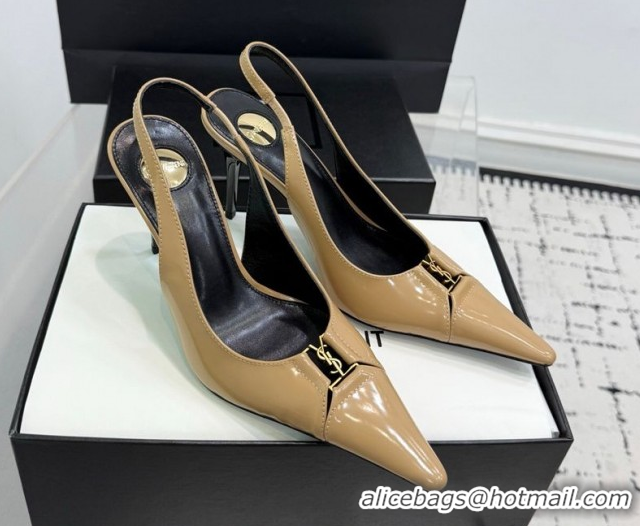 Sophisticated Saint Laurent Babylone Breteuil Slingbacks Pump 9cm in Shiny Leather Beige 1213012