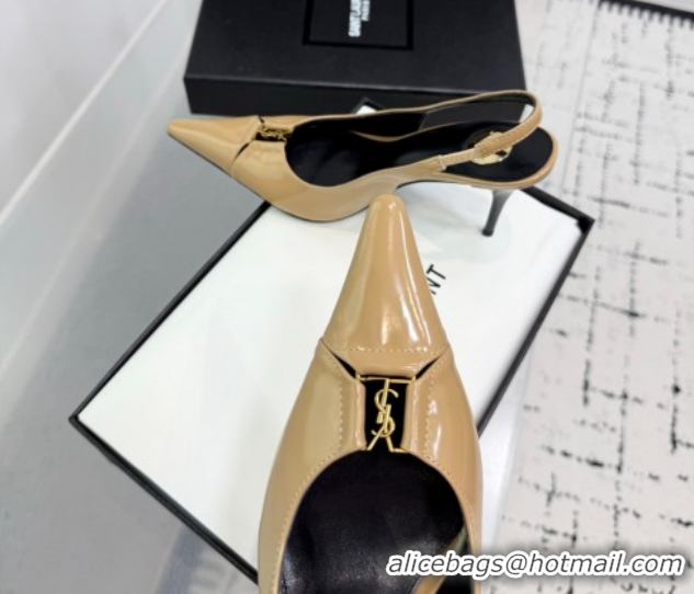 Sophisticated Saint Laurent Babylone Breteuil Slingbacks Pump 9cm in Shiny Leather Beige 1213012