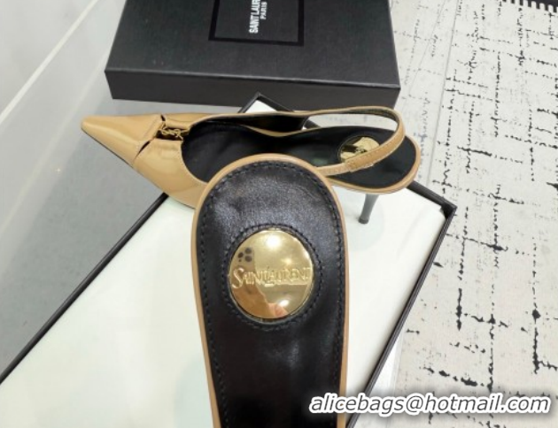 Sophisticated Saint Laurent Babylone Breteuil Slingbacks Pump 9cm in Shiny Leather Beige 1213012