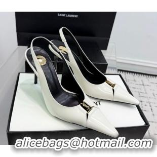 Good Product Saint Laurent Babylone Breteuil Slingbacks Pump 9cm in Shiny Leather White 1213013