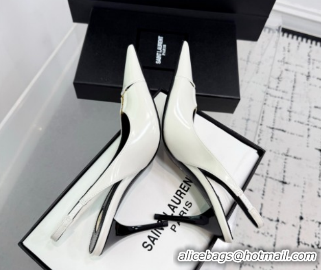 Good Product Saint Laurent Babylone Breteuil Slingbacks Pump 9cm in Shiny Leather White 1213013