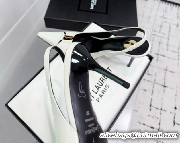 Good Product Saint Laurent Babylone Breteuil Slingbacks Pump 9cm in Shiny Leather White 1213013