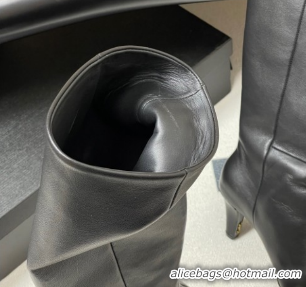 Pretty Style Saint Laurent Jill Heel High Boots 8cm in Calfskin Leather Black 1213017