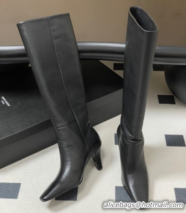Pretty Style Saint Laurent Jill Heel High Boots 8cm in Calfskin Leather Black 1213017