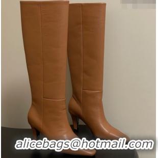 Best Product Saint Laurent Jill Heel High Boots 8cm in Calfskin Leather Light Brown 1213018