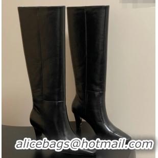 Best Grade Saint Laurent Jill Heel High Boots 8cm in Shiny Leather Black 1213020