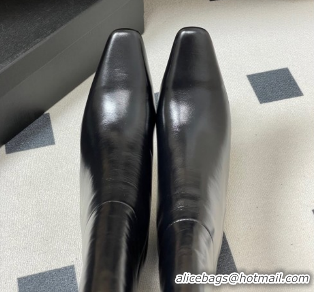 Best Grade Saint Laurent Jill Heel High Boots 8cm in Shiny Leather Black 1213020