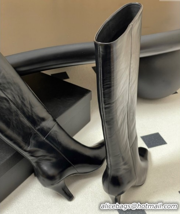 Best Grade Saint Laurent Jill Heel High Boots 8cm in Shiny Leather Black 1213020