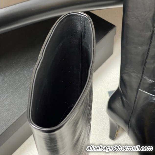 Best Grade Saint Laurent Jill Heel High Boots 8cm in Shiny Leather Black 1213020