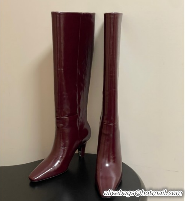 Top Grade Saint Laurent Jill Heel High Boots 8cm in Calfskin Leather Dark Burgundy 1213021